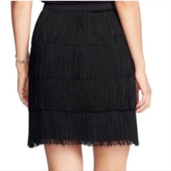 NWOT Lauren Ralph Lauren Tiered Fringe Black Skirt Size 4 - Picture 3 of 11
